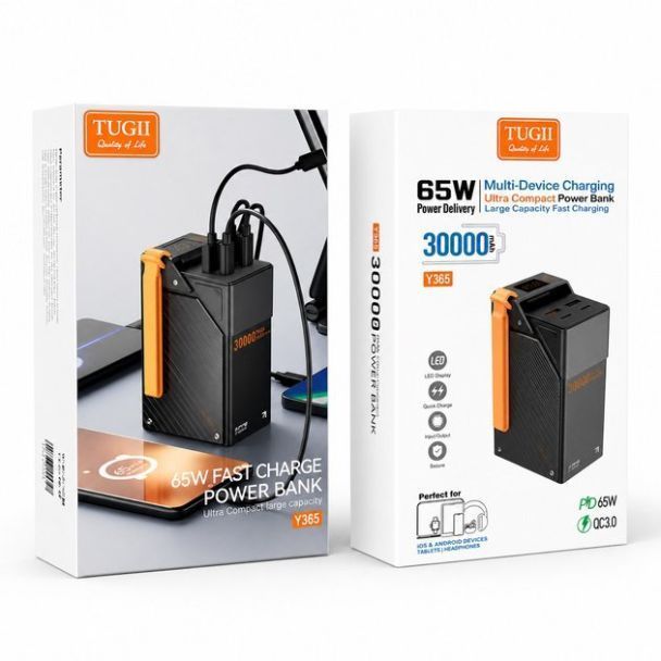 Павербанк WUW TUGII Y365 30000mAh 65W чорний з дисплеем - упаковка