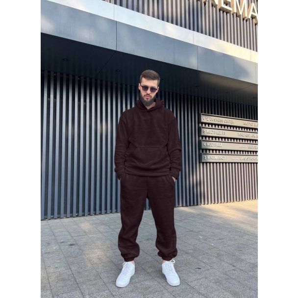Чоловічий теплий спортивний костюм шоколадного кольору з двостороннього флісу полар модель 1086630 від RoMasha