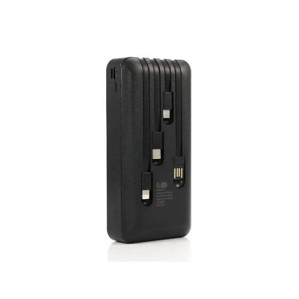 Вбудовані кабелі Type-C, Micro-USB та USB на корпусі павербанка KP KP-27
