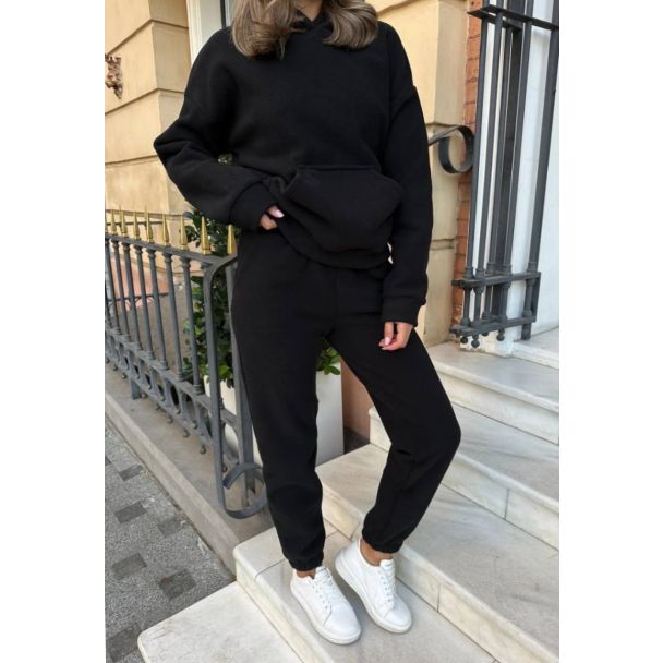 Класичний чорний жіночий теплий костюм Polar Fleece штани джогери на резинці
