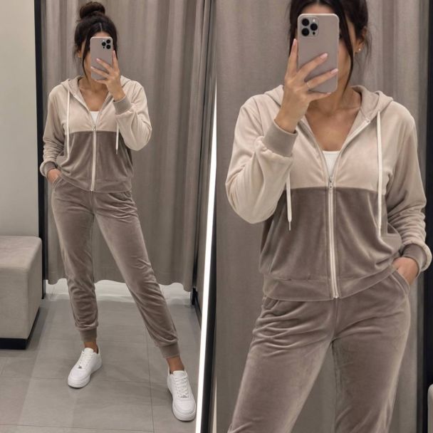 Жіночий костюм із турецького велюру спорт бежевого кольору в інтернет магазині